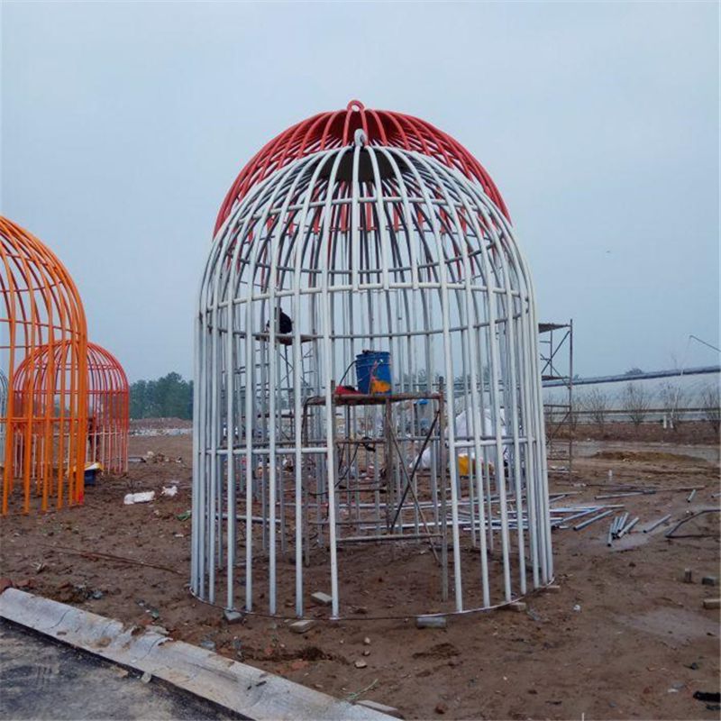 鳥籠雕塑廠家，鏤空烤漆工藝，廣場不銹鋼景觀雕塑