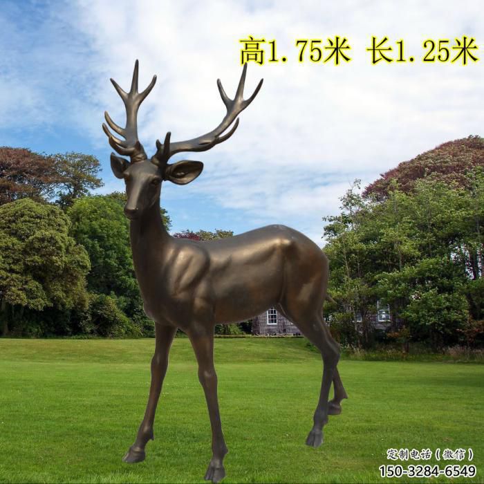 定制小鹿雕塑小品 商業(yè)街廣場(chǎng)雕塑 古銅色擺件