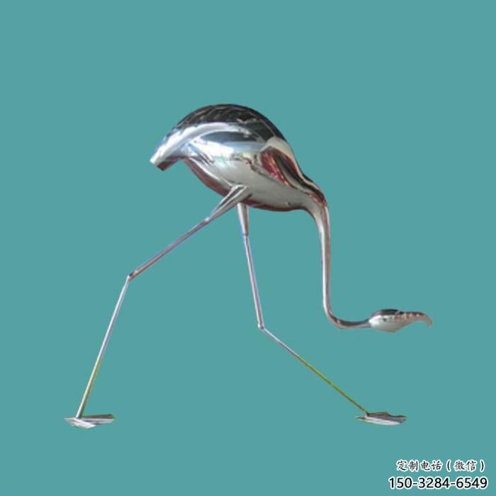 不銹鋼仿古火烈鳥雕塑 庭院彩繪雕塑 田間小品