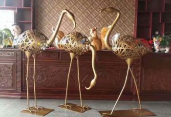 不銹鋼大型火烈鳥雕塑 商業(yè)街廣場(chǎng)雕塑 古銅色擺件