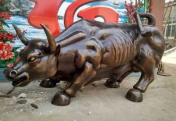 創(chuàng)意開荒牛銅雕塑 步行街店門口雕塑 動物小品