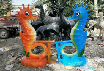 彩繪玻璃鋼海馬雕塑 仿真動(dòng)物雕塑 步行街?jǐn)[件