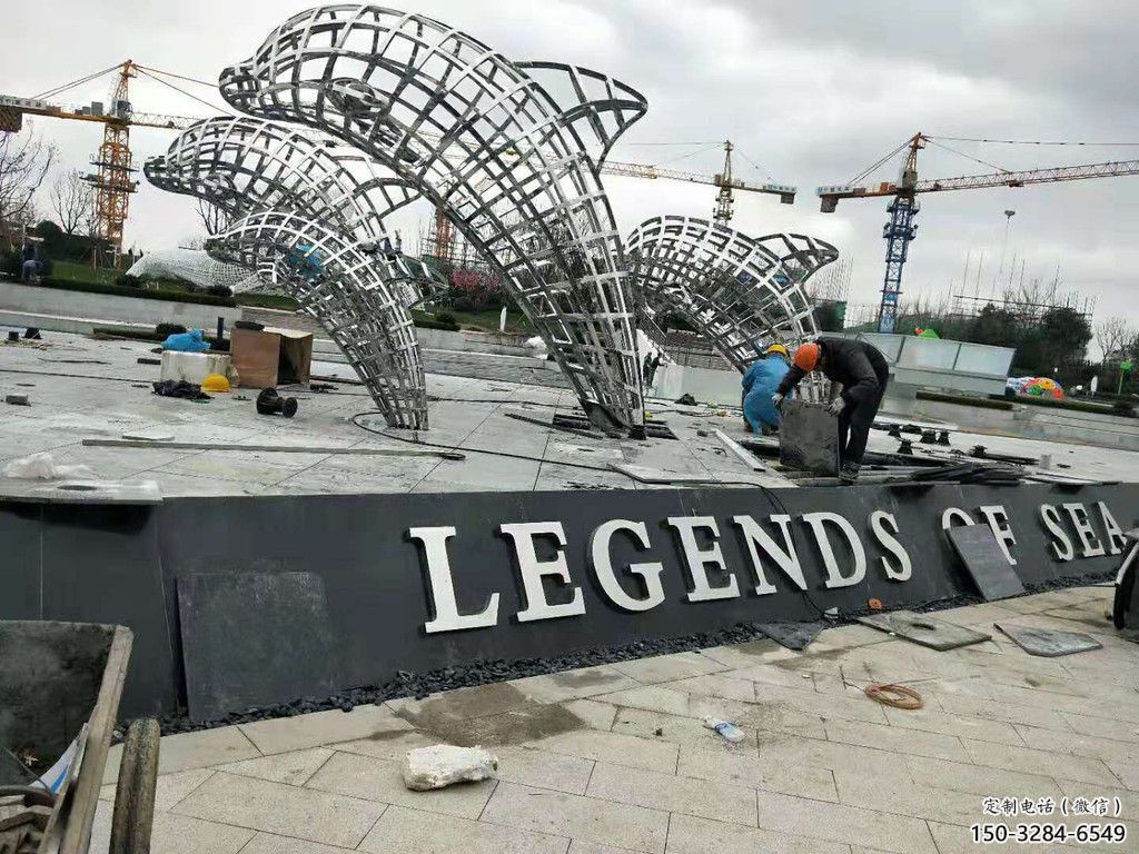 鏤空鯨魚雕塑，不銹鋼鯨魚雕塑，公園景觀小品 (1)