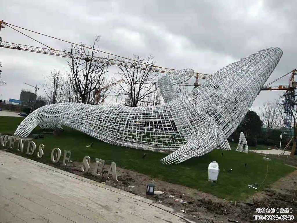 鏤空鯨魚雕塑，不銹鋼鯨魚雕塑，公園景觀小品 (2)