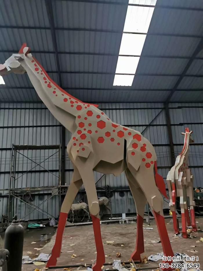 不銹鋼長頸鹿雕塑，異形幾何動物，售樓處小區擺件 (5)