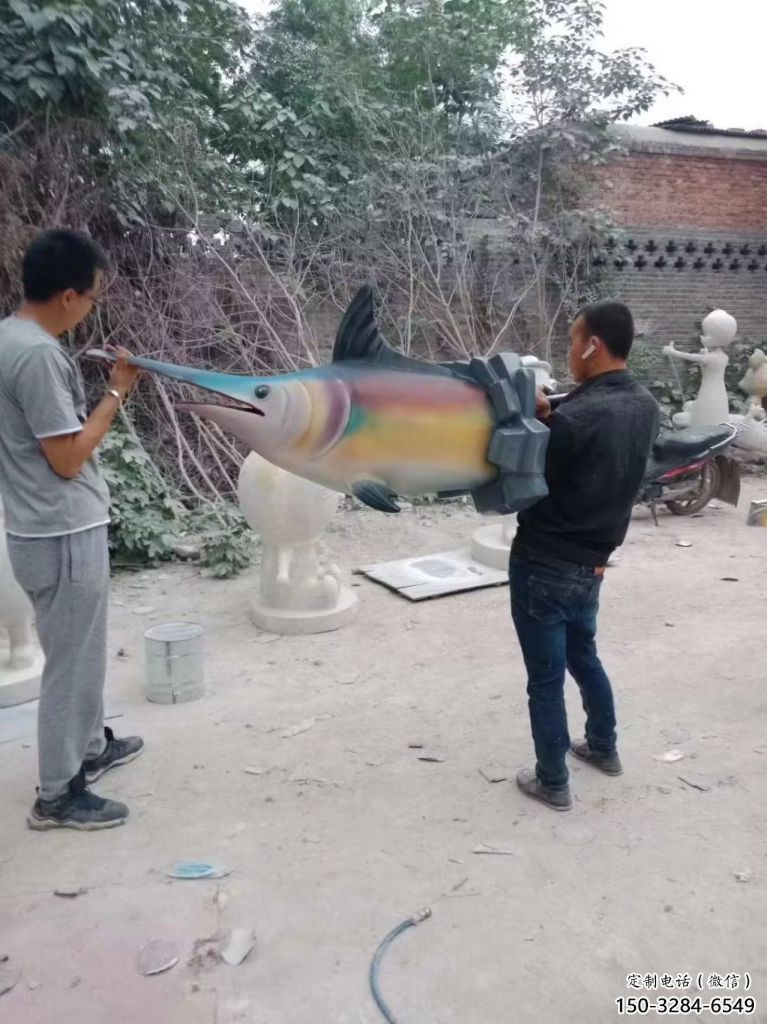 彩繪劍魚雕塑 仿真海洋生物雕塑 步行街?jǐn)[件