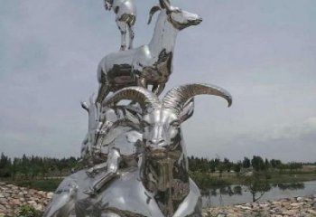 鏡面山羊雕塑，不銹鋼公園動物，仿真擺件