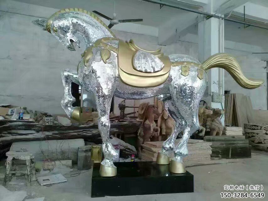 制作奔馬雕塑，鏡面工藝，仿真動物小品