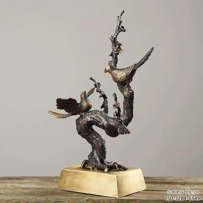 園林喜鵲鑄銅雕塑 田間彩繪雕塑 仿真擺件