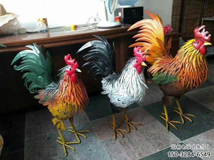 室內小雞雕塑，動物小品，鐵藝工藝