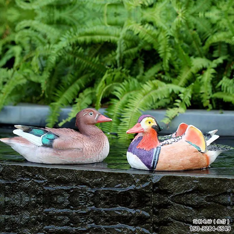 仿古鴛鴦雕塑 庭院彩繪雕塑 田間小品