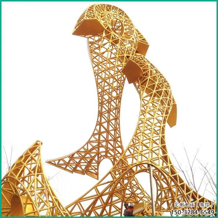 庭院魚形雕塑，鍍金歐式雕塑，網格形式