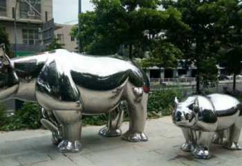 園林犀牛雕塑，噴漆運動雕塑，網格形式