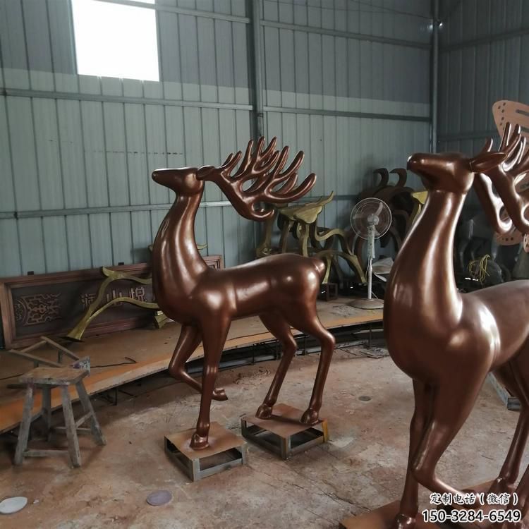 室內(nèi)馴鹿雕塑，拉絲海洋雕塑，抽象效果