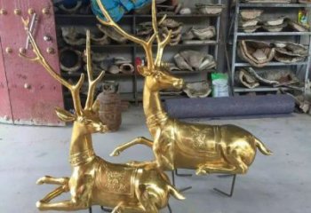 仿古馴鹿雕塑，鍍銅海洋雕塑，鍍銅工藝