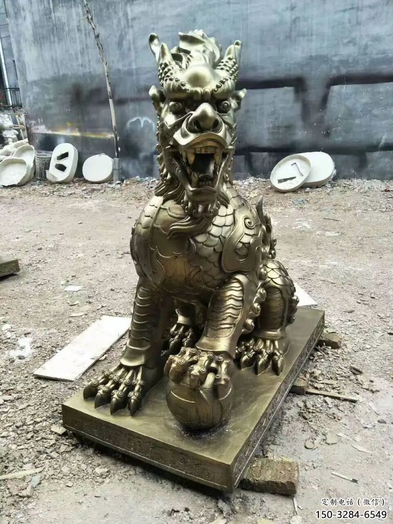 景區(qū)麒麟雕塑，鍍金歐式雕塑，鐵藝材質(zhì)