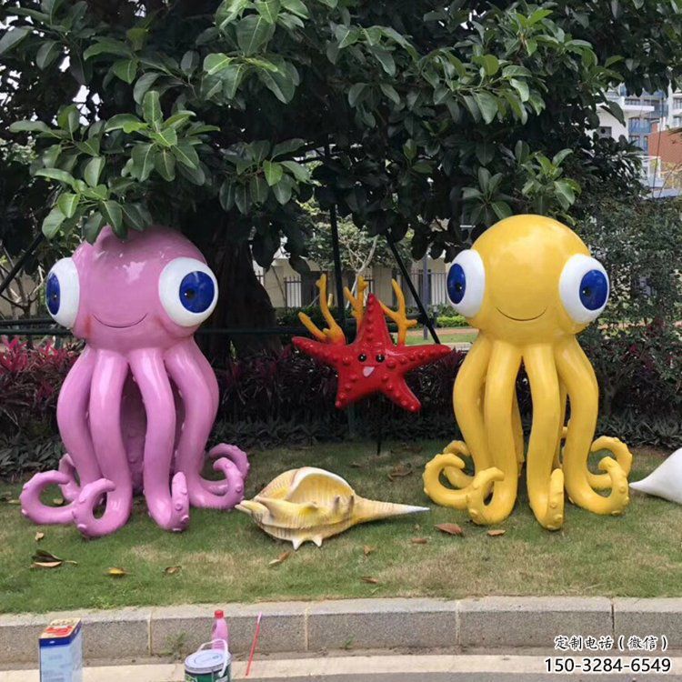 小區烏賊雕塑，拉絲海洋雕塑，抽象效果