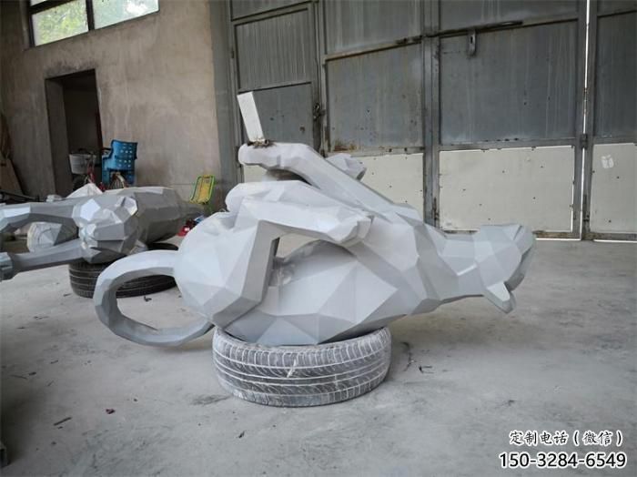 小區(qū)獵豹雕塑，拉絲動物雕塑，抽象效果