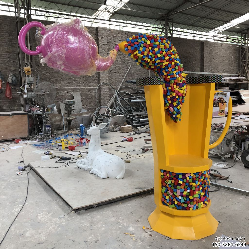 操場茶壺雕塑，烤漆景觀雕塑，噴砂制造