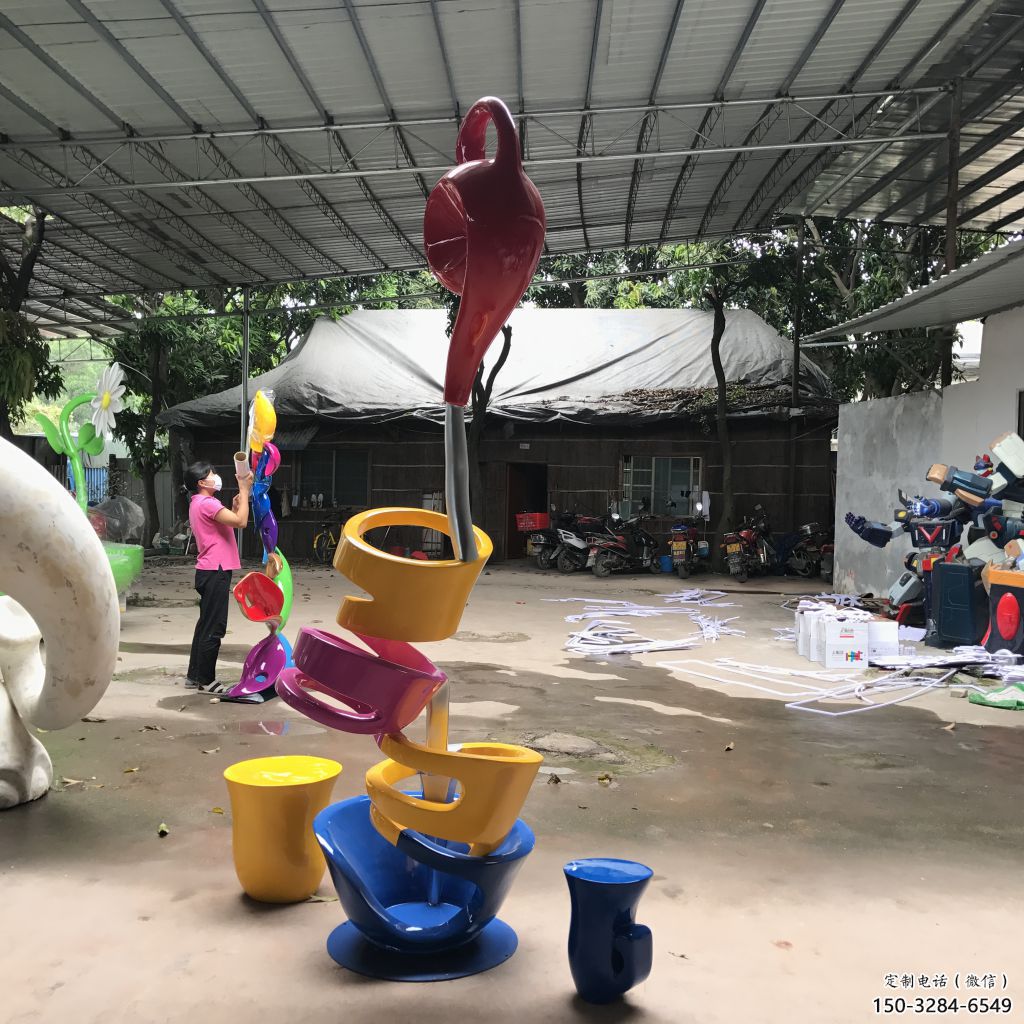 戶外茶壺雕塑，鍍金歐式雕塑，鍍金工藝