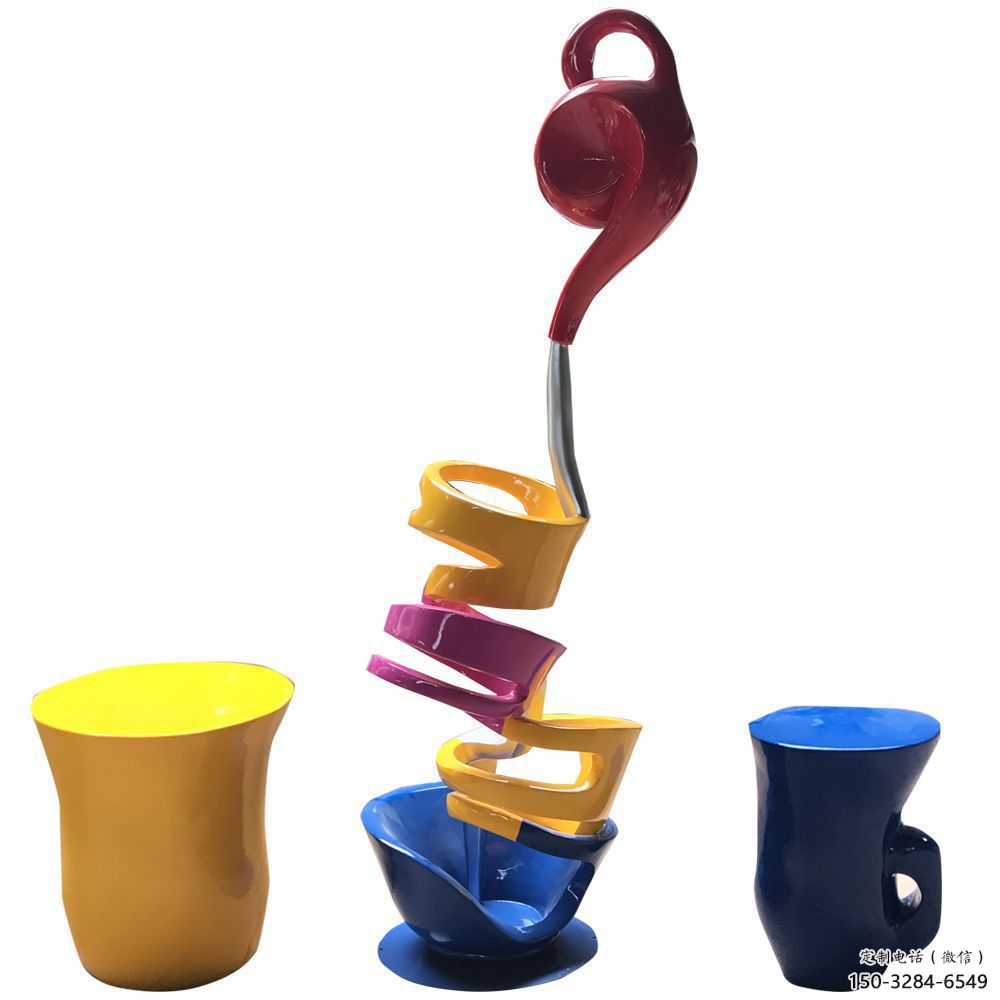 小區(qū)茶壺雕塑，拉絲景觀雕塑，抽象效果