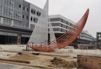 室內帆船雕塑，拉絲景觀雕塑，抽象效果