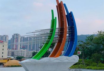 小區帆船雕塑，拉絲景觀雕塑，抽象效果