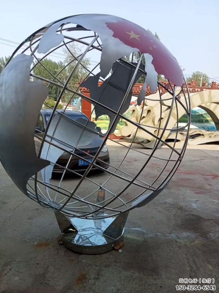 園林地球儀雕塑，噴漆景觀雕塑，網格形式