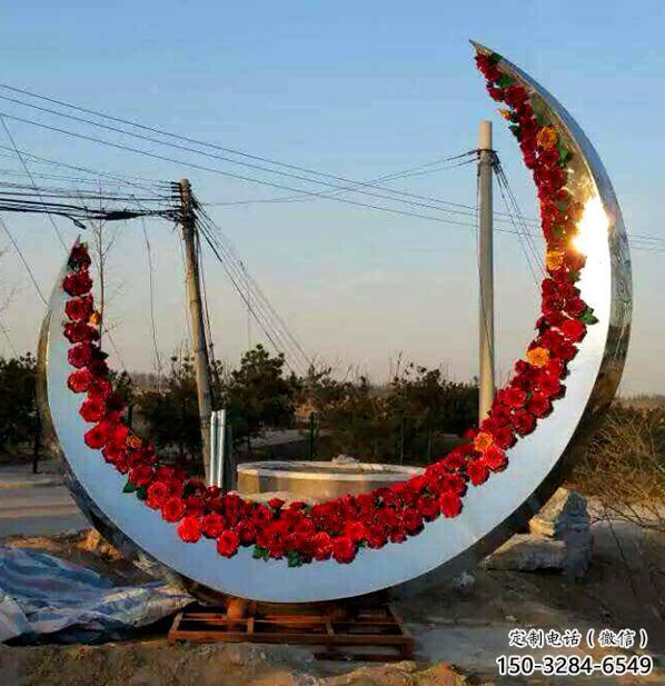 售樓部月亮雕塑，噴砂發光雕塑，烤漆題材