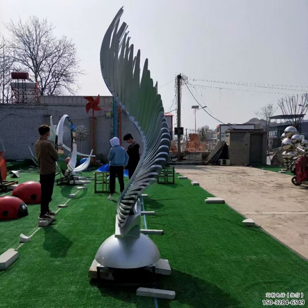 校園翅膀雕塑，拉絲景觀雕塑，抽象主題