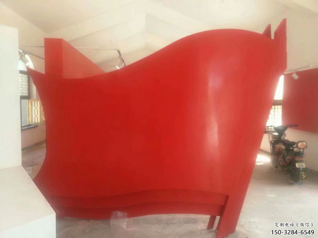 小區旗幟雕塑，拉絲黨建雕塑，抽象效果