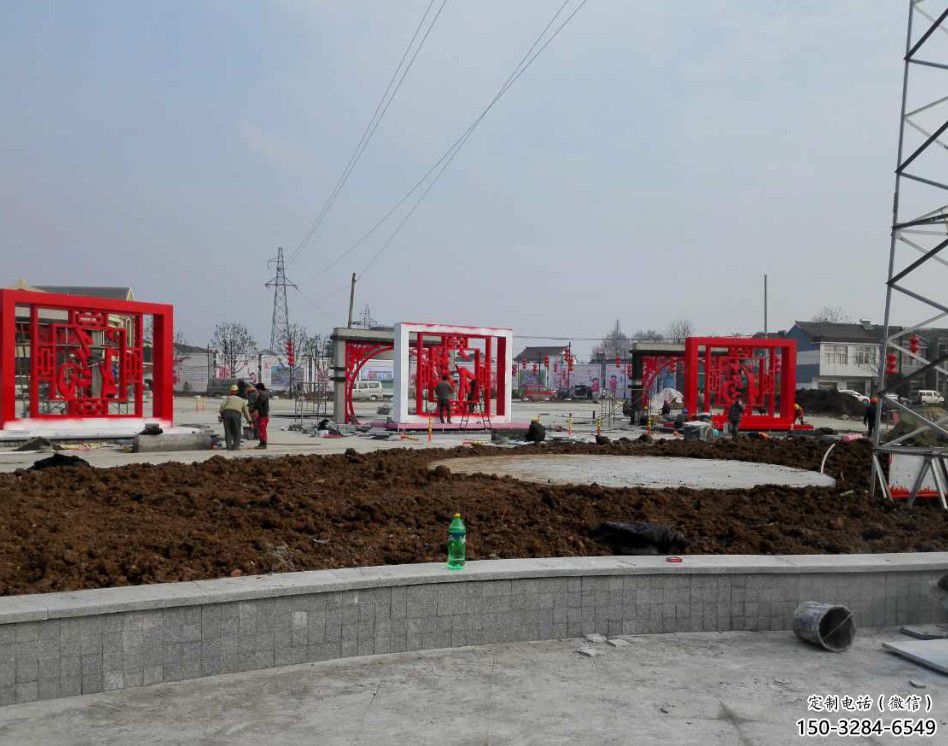 操場福字雕塑，鏤空景觀雕塑，噴砂制造