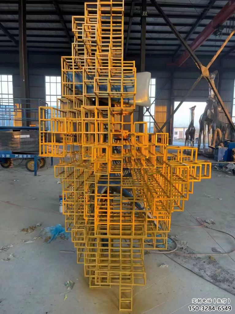 街頭積木雕塑 大型別墅區擺件 鋼管雕塑
