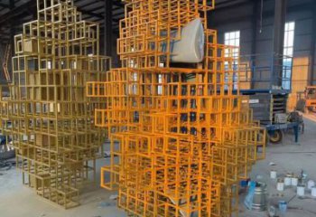 燈光魔方雕塑 懸空餐飲店小品 商業(yè)街雕塑