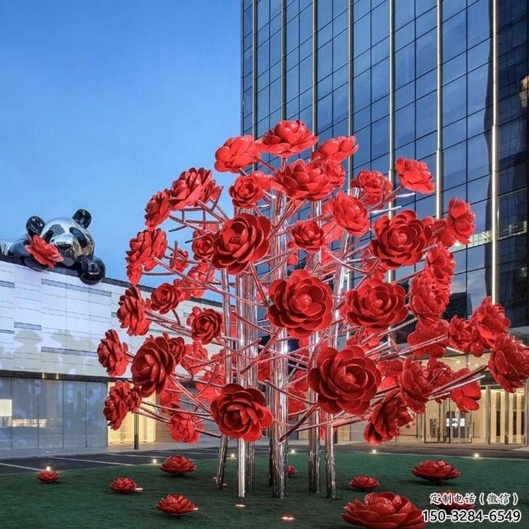 戶外玫瑰雕塑 噴漆景觀花朵雕塑 燈光雕塑