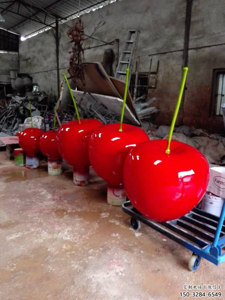 彩繪櫻桃雕塑 懸空餐飲店擺件 街頭雕塑