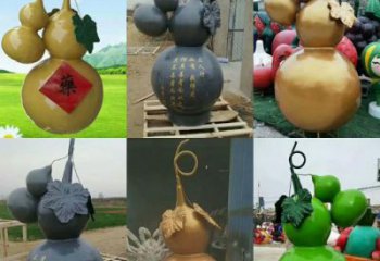 葫蘆雕塑生產，彩繪工藝制作，仿真植物雕塑擺件