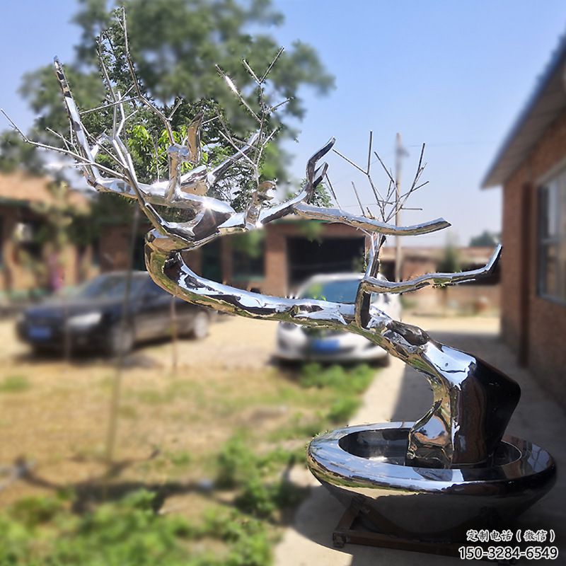 街頭松樹雕塑 大型別墅區(qū)大樹雕塑 鋼管植物雕塑