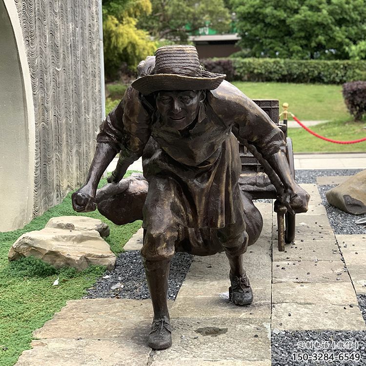 大型工人雕塑 歐式步行街拉車雕塑 彩繪民俗雕塑