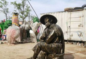烤漆漁民雕塑 鑄銅民俗雕塑 室內捕魚雕塑