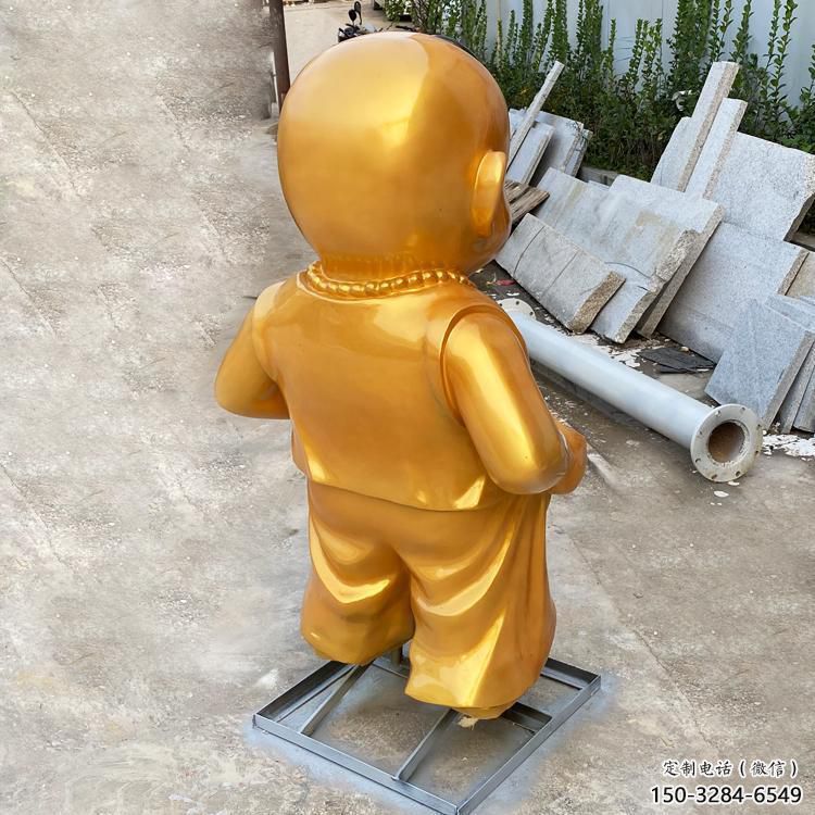 噴漆小和尚雕塑 中式村口兒童雕塑 草地肖像雕塑