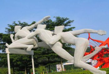 戶外跨欄雕塑 噴漆景觀體育雕塑 切面運動員雕塑