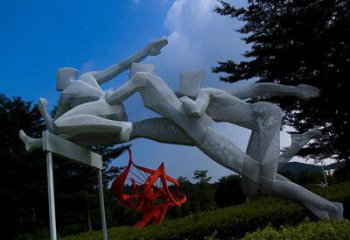 街道跨欄雕塑 現代景觀體育雕塑 彩繪運動員雕塑