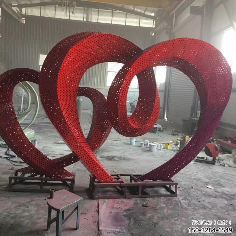 草地雙心雕塑 現代校園雕塑 大型心心相印雕塑