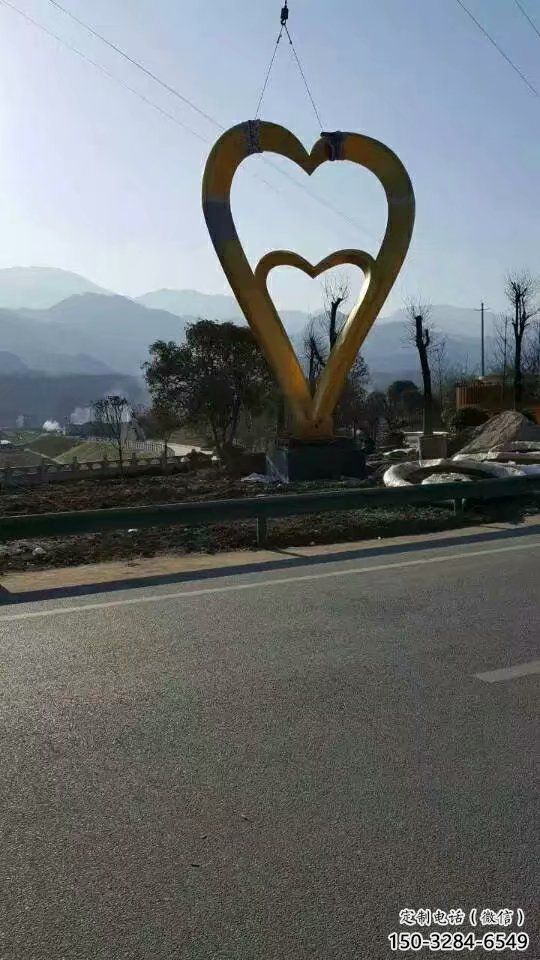 街道雙心雕塑 現(xiàn)代桃心雕塑 彩繪心心相印雕塑
