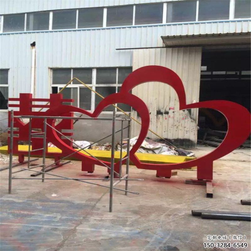 住宅小區雙心雕塑 啞光桃心雕塑 公園心心相印雕塑