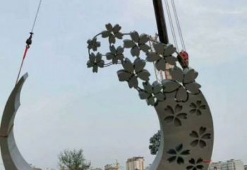 街頭月牙雕塑 大型別墅區(qū)月亮牙雕塑 鋼管雕塑