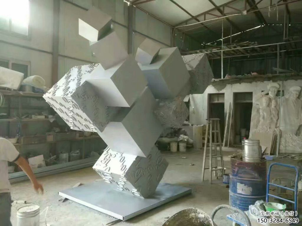 街頭正方形雕塑 大型別墅區(qū)方塊雕塑 鋼管正方體雕塑