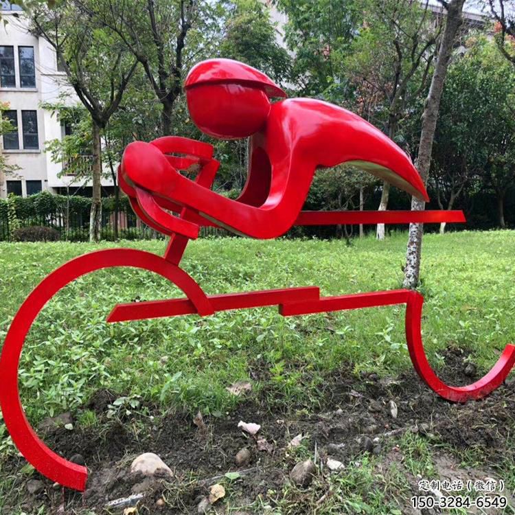 街頭自行車雕塑 大型別墅區運動員雕塑 鋼管體育雕塑
