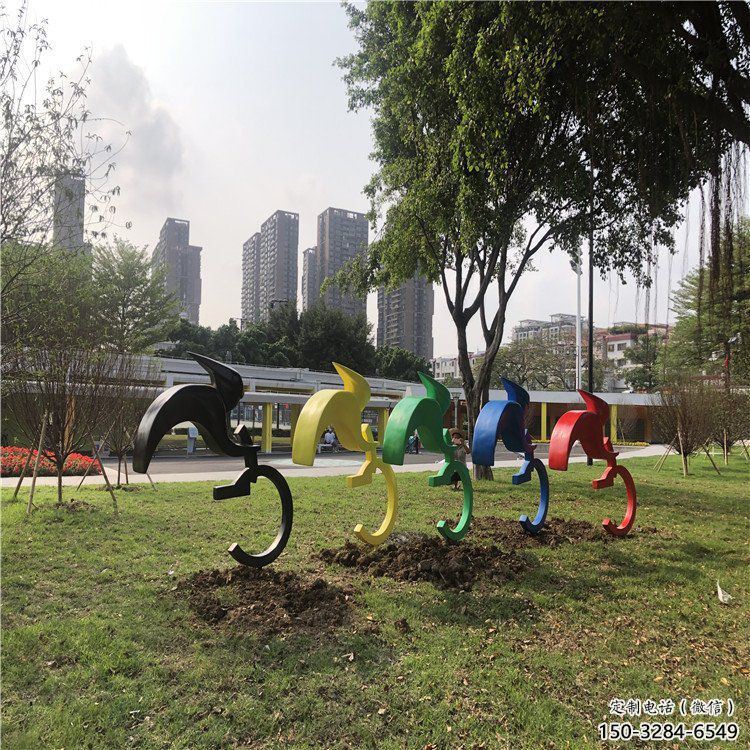 游樂場自行車雕塑 發(fā)光公園運(yùn)動員雕塑 噴漆體育雕塑